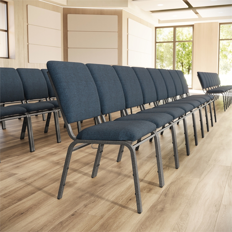 Scranton & Co Fabric Church Chair in Navy with Silver Vein Frame
