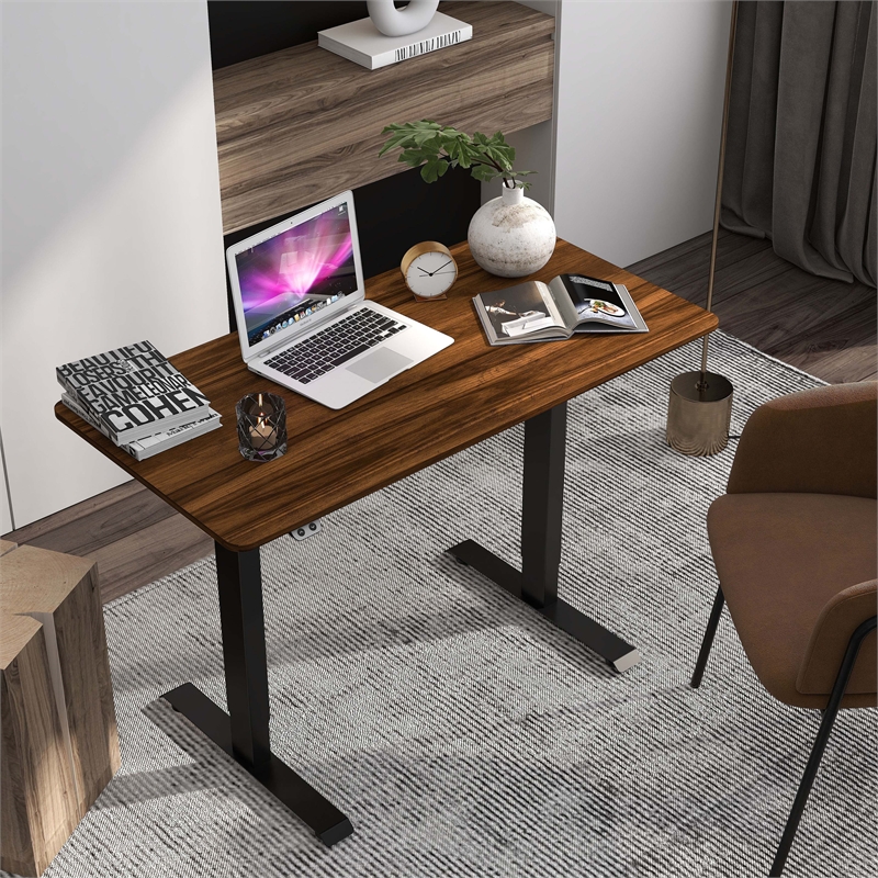 Scranton & Co Metal Height Adjustable Office Desk in Dark Brown and Black