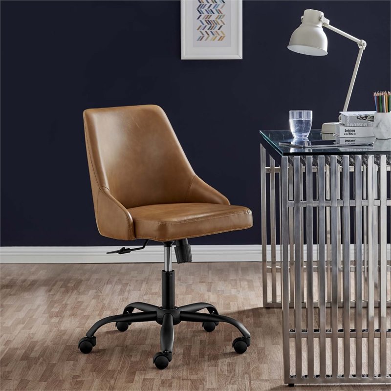 Scranton & Co Faux Leather Swivel Office Chair in Black and Tan