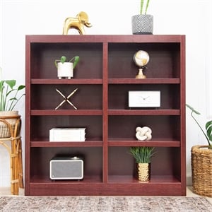 Scranton & Co Double Wide 48&quot Tall Wood Bookcase in Cherry Finish with 8 Shelves