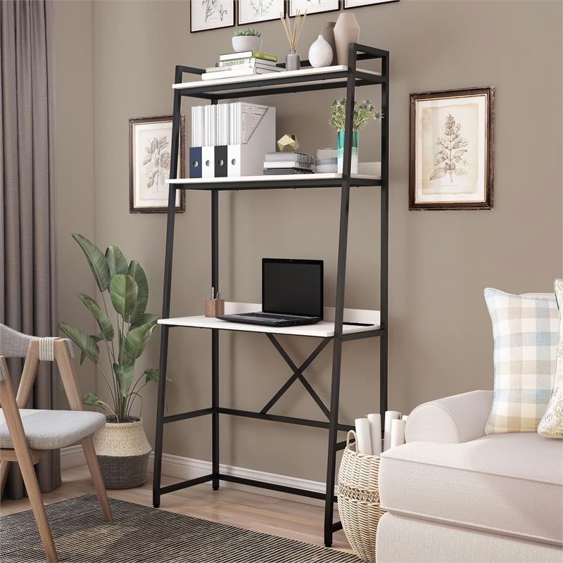 Scranton & Co Transitional Metal Writing Desk with USB in Oak