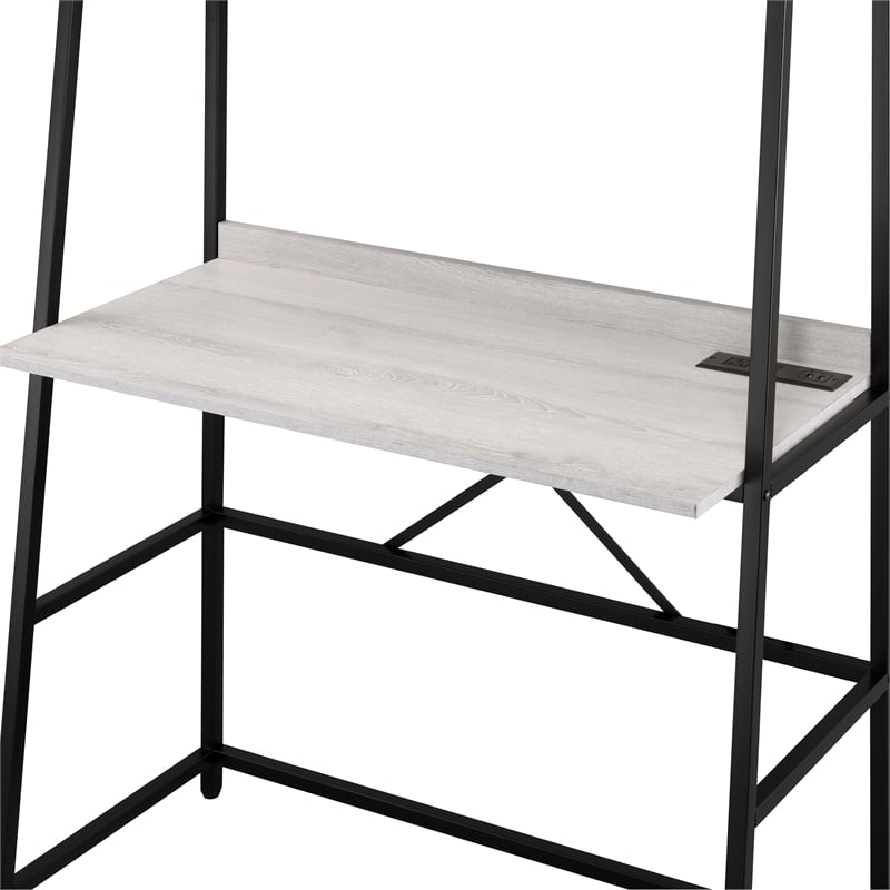 Scranton & Co Transitional Metal Writing Desk with USB in Oak