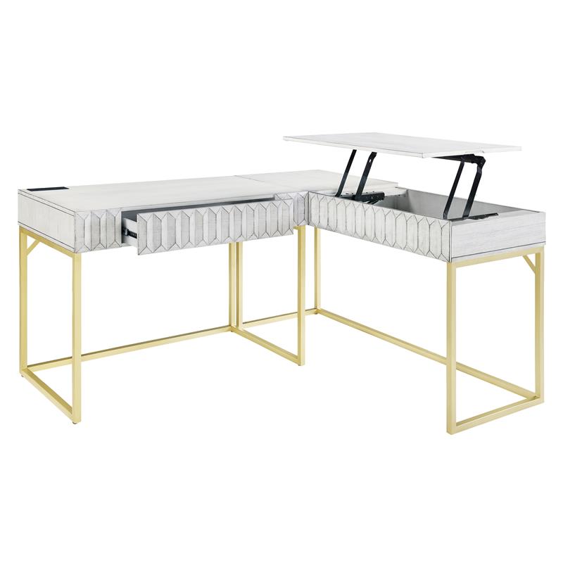 Scranton & Co 2-Piece L-Shaped Writing Desk Set in White Finish