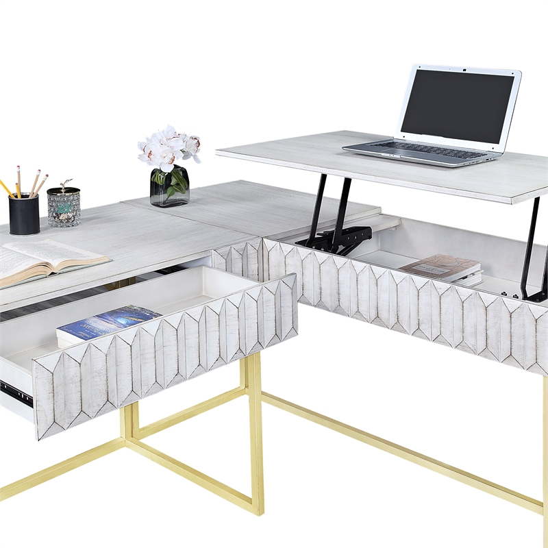 Scranton & Co 2-Piece L-Shaped Writing Desk Set in White Finish