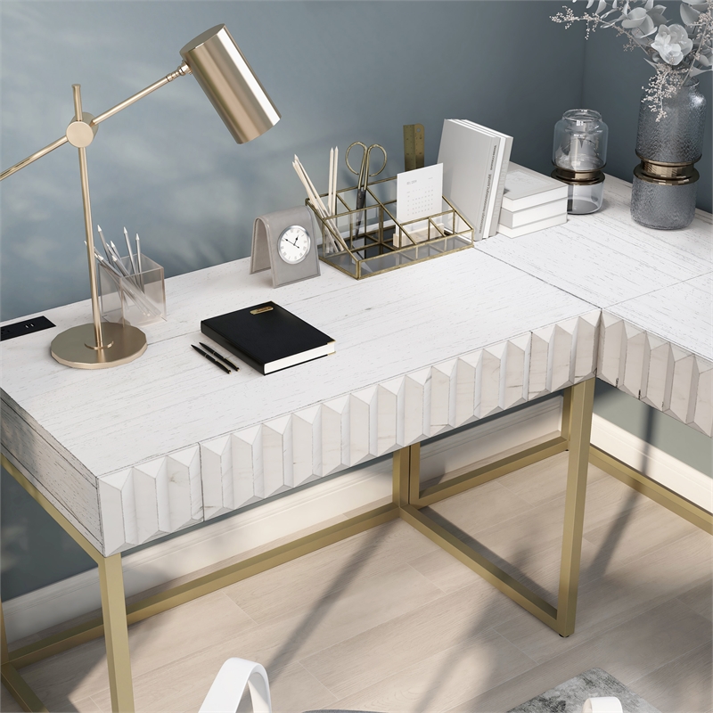 Scranton & Co 2-Piece L-Shaped Writing Desk Set in White Finish