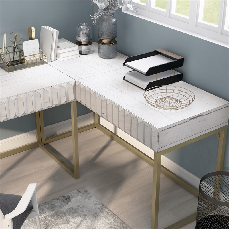 Scranton & Co 2-Piece L-Shaped Writing Desk Set in White Finish