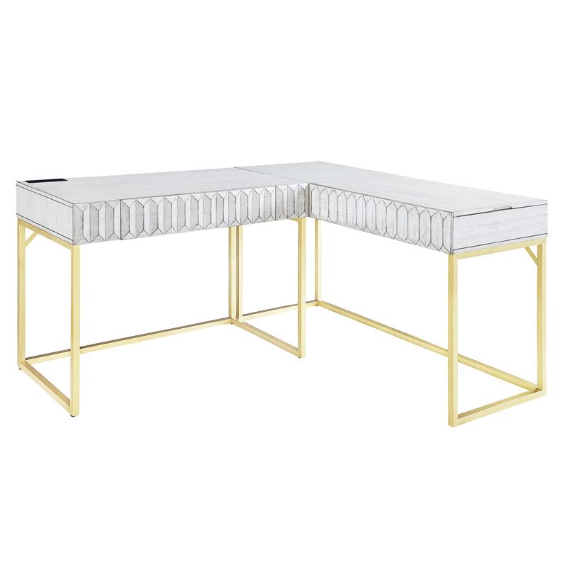 Scranton & Co 2-Piece L-Shaped Writing Desk Set in White Finish