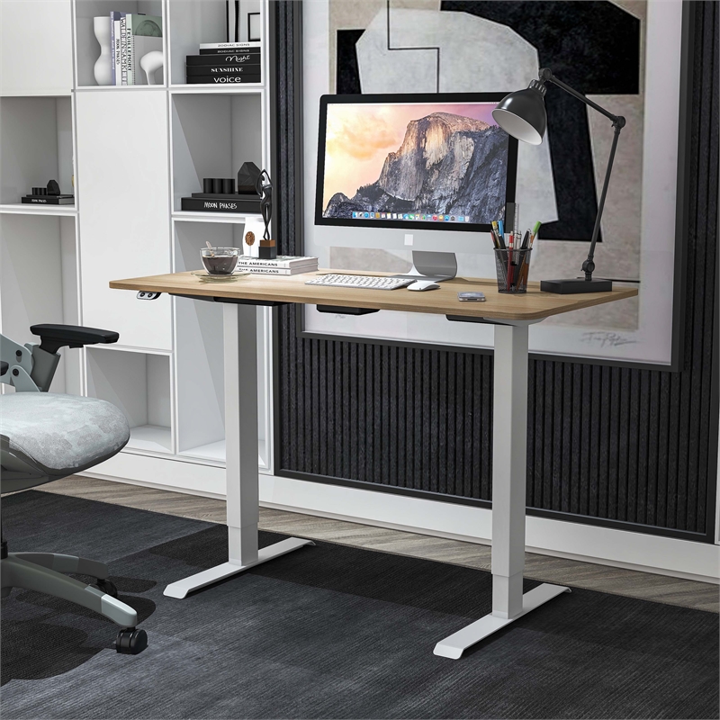 Scranton & Co Metal Height Adjustable Office Desk in Natural and White