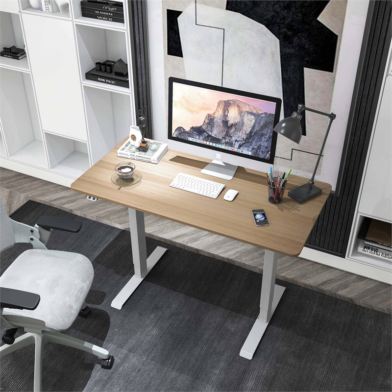 Scranton & Co Metal Height Adjustable Office Desk in Natural and White