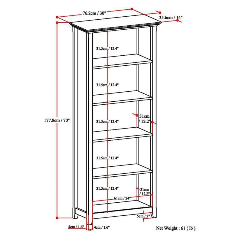 Scranton & Co Solid Wood 5-Shelf Bookcase in Black Finish