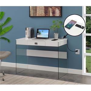 Scranton & Co 42-Inch Glass Desk with Charging Station in White Finish
