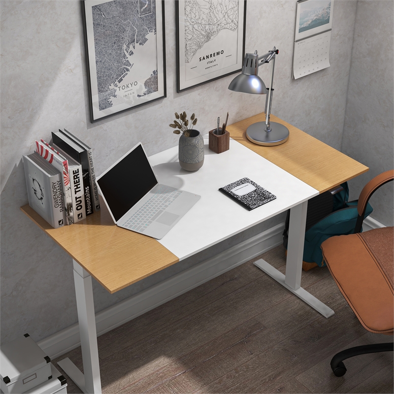 Scranton & Co Height Adjustable Desk in White and Maple