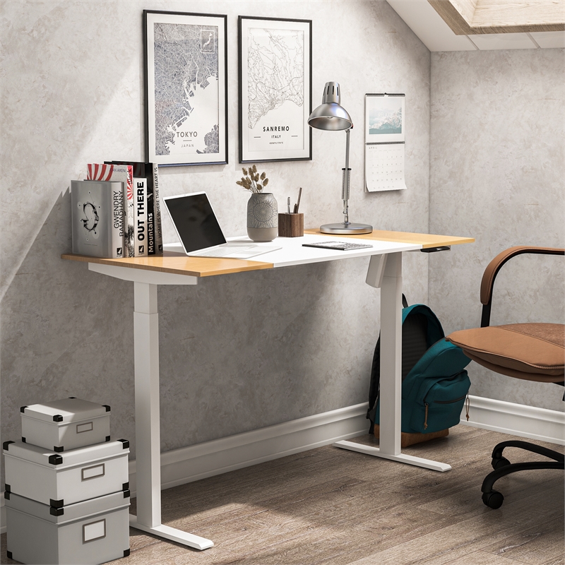Scranton & Co Height Adjustable Desk in White and Maple