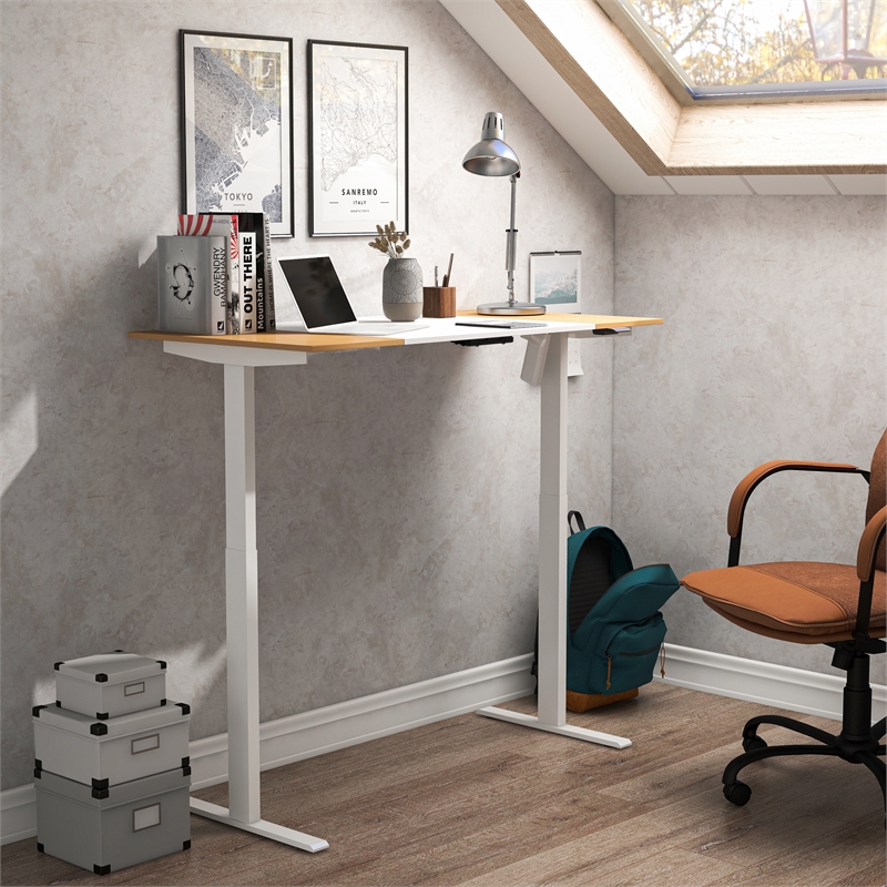 Scranton & Co Height Adjustable Desk in White and Maple