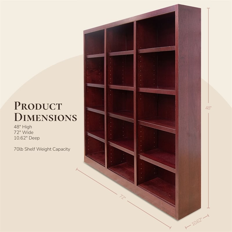 Scranton & Co 15-Shelf Triple Wide Bookcase Wood Veneer Cherry 72