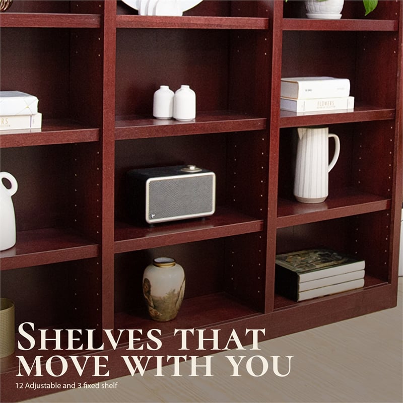 Scranton & Co 15-Shelf Triple Wide Bookcase Wood Veneer Cherry 72