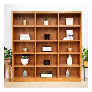 Scranton & Co 15-Shelf Triple Wide Bookcase Wood Veneer Oak 72&quotH