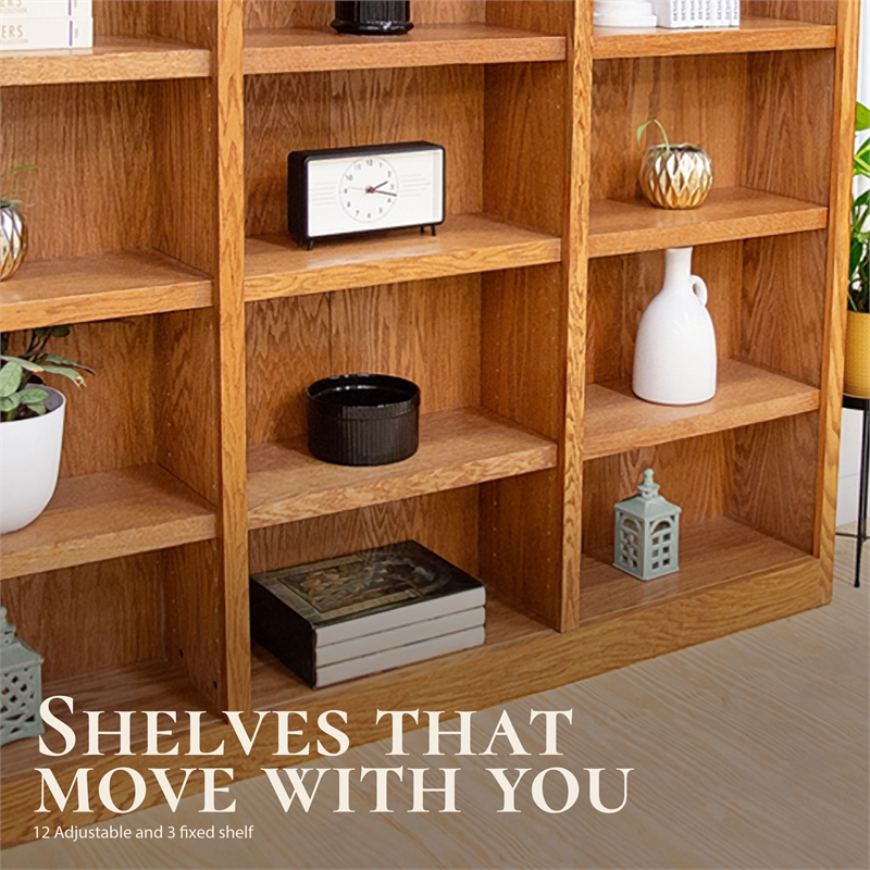 Scranton & Co 15-Shelf Triple Wide Bookcase Wood Veneer Oak 72