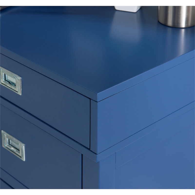 Scranton & Co Navy Blue Wood Desk with 4 Drawers and Silver Hardware