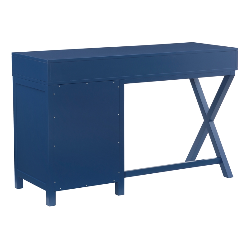 Scranton & Co Navy Blue Wood Desk with 4 Drawers and Silver Hardware
