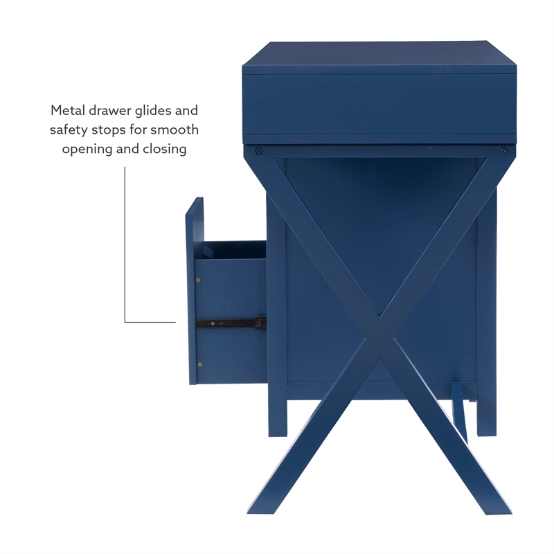 Scranton & Co Navy Blue Wood Desk with 4 Drawers and Silver Hardware