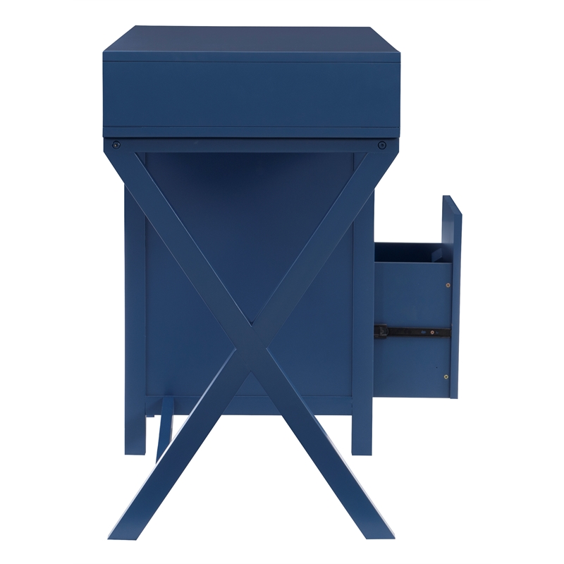 Scranton & Co Navy Blue Wood Desk with 4 Drawers and Silver Hardware