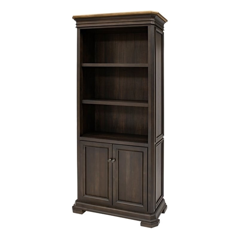 Scranton & Co Executive Bookcase with Wood Doors in Brown Finish 78