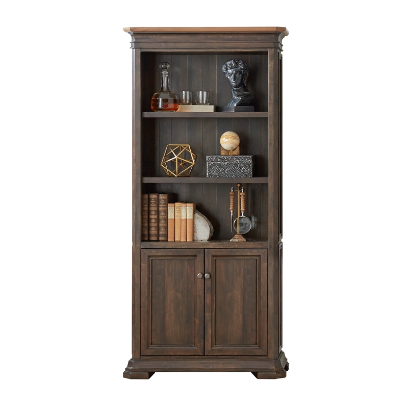 Scranton & Co Executive Bookcase with Wood Doors in Brown Finish 78