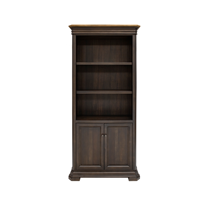 Scranton & Co Executive Bookcase with Wood Doors in Brown Finish 78