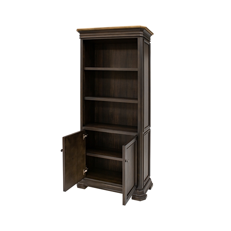 Scranton & Co Executive Bookcase with Wood Doors in Brown Finish 78