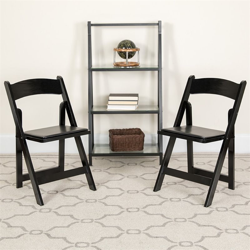Scranton & Co Foldable Vinyl Seat Wooden Chair in Black (Set of 2)
