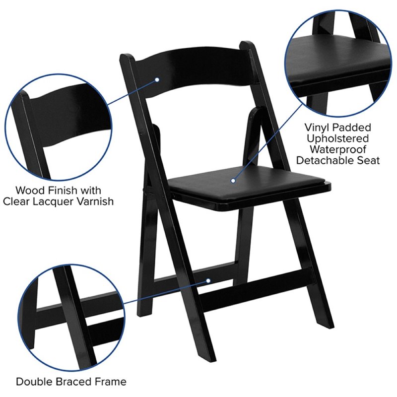 Scranton & Co Foldable Vinyl Seat Wooden Chair in Black (Set of 2)