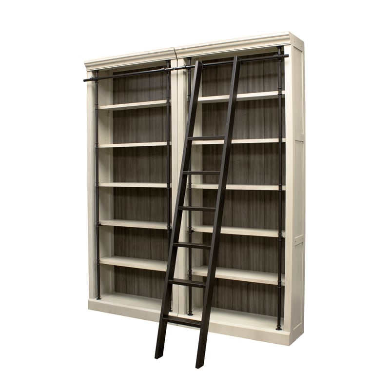 Scranton & Co 8' Tall Wooden Bookcase Wall with Ladder in White Finish