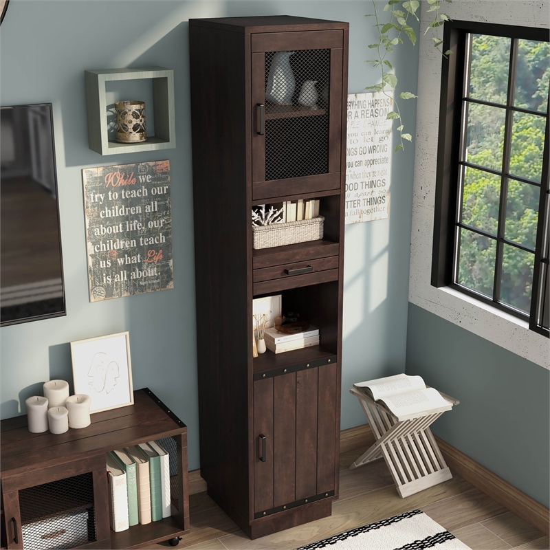 Scranton & Co Multimedia Storage Tower Cabinet in Vintage Walnut Finish