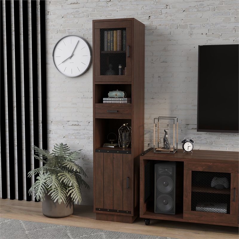 Scranton & Co Multimedia Storage Tower Cabinet in Vintage Walnut Finish