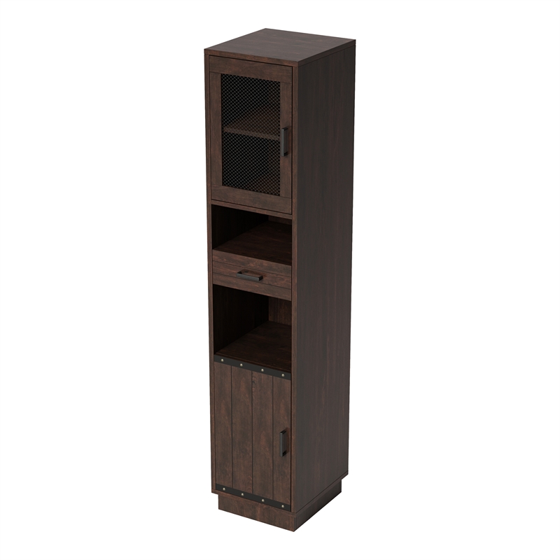 Scranton & Co Multimedia Storage Tower Cabinet in Vintage Walnut Finish
