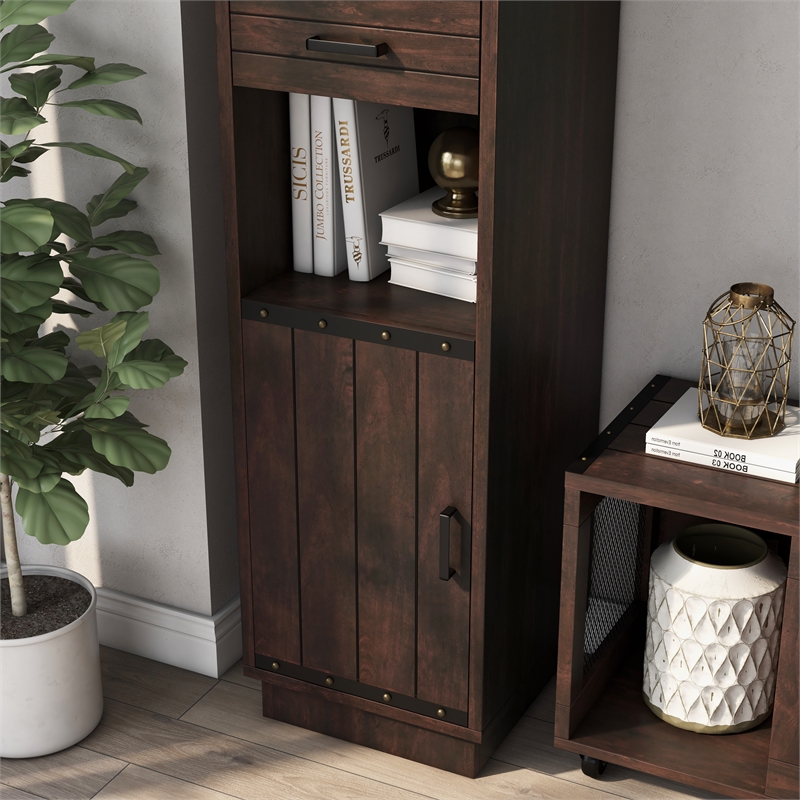 Scranton & Co Multimedia Storage Tower Cabinet in Vintage Walnut Finish