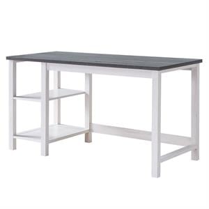 Scranton & Co Modern Wood Desk with Shelves in White Oak