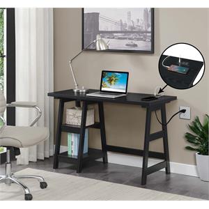 Scranton & Co Trestle Desk with Charging Station Engineered Wood Black