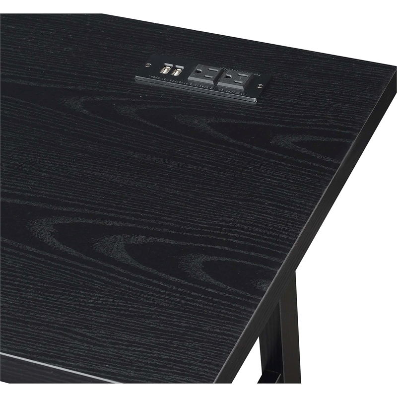Scranton & Co Trestle Desk with Charging Station Engineered Wood Black