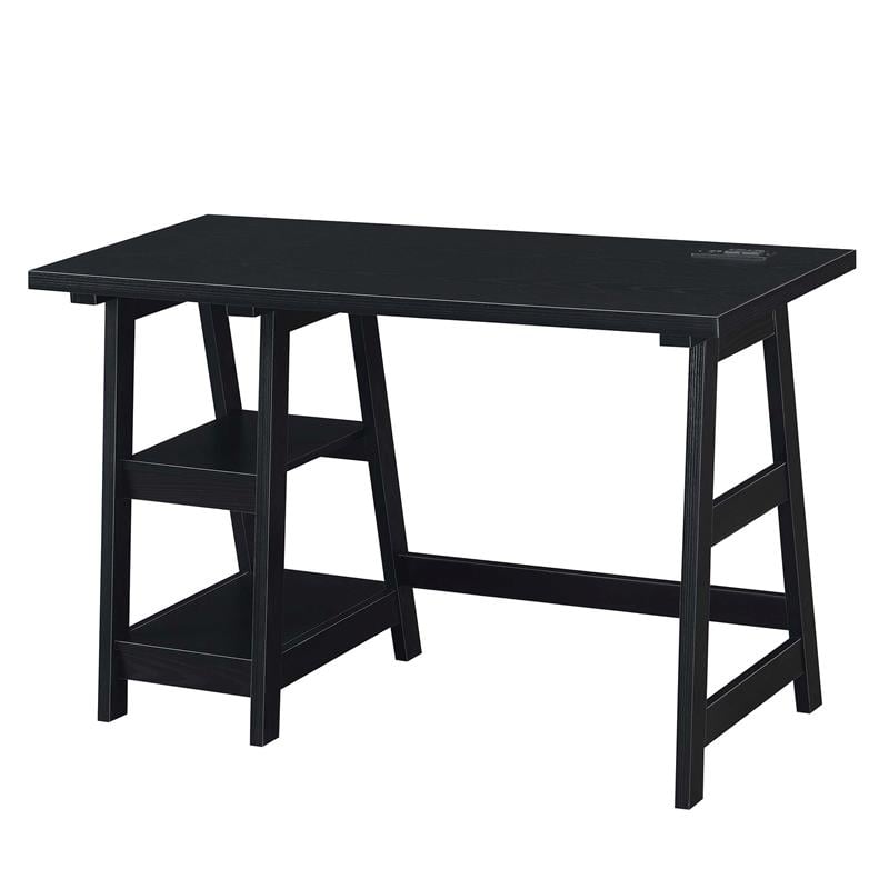 Scranton & Co Trestle Desk with Charging Station Engineered Wood Black