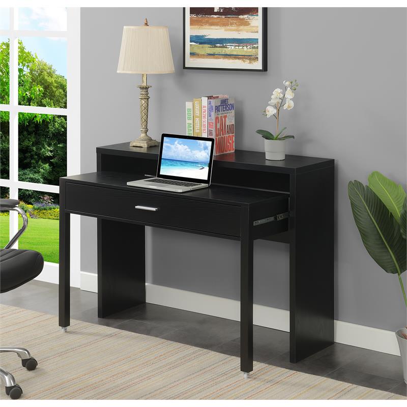 Scranton & Co Sliding Desk with Drawer Engineered Wood Black Compact Design