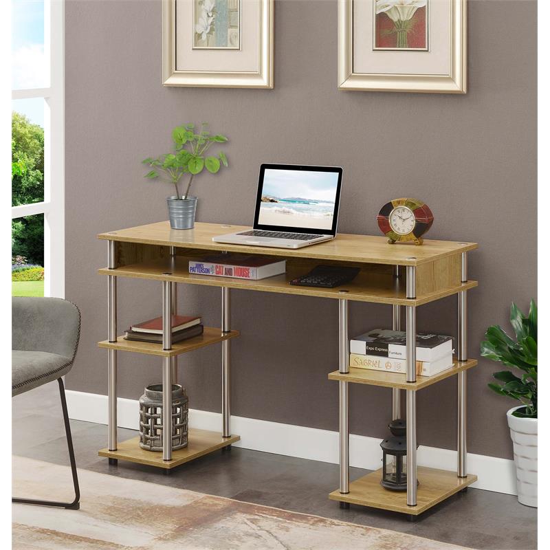 Scranton & Co No-Tools Student Desk with Shelves in Light Oak