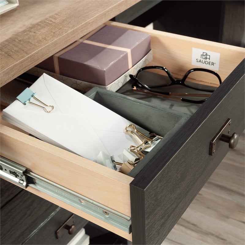 Scranton & Co L-Shaped Desk with Storage in Raven Oak Finish
