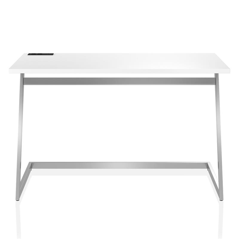 Scranton & Co Metal Writing Desk with USB in White and Chrome