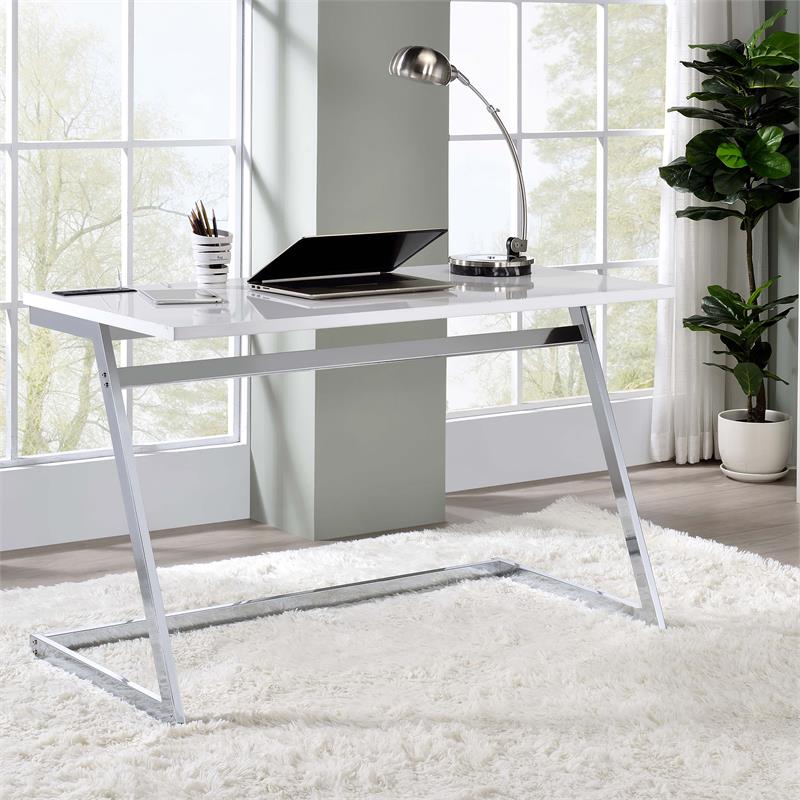 Scranton & Co Metal Writing Desk with USB in White and Chrome