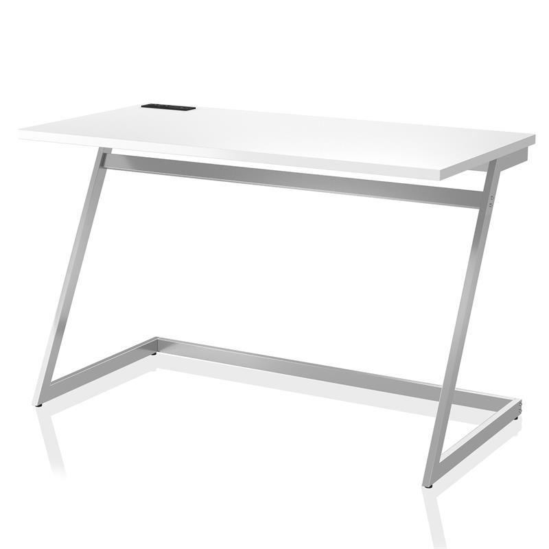 Scranton & Co Metal Writing Desk with USB in White and Chrome