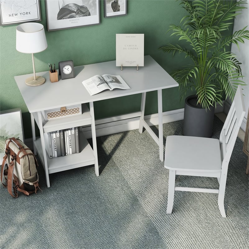 Scranton & Co Wood 2-Piece Writing Desk and Ladder Back Chair Set in White