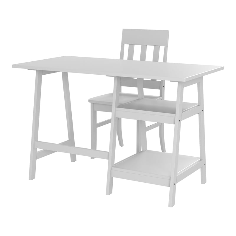 Scranton & Co Wood 2-Piece Writing Desk and Ladder Back Chair Set in White