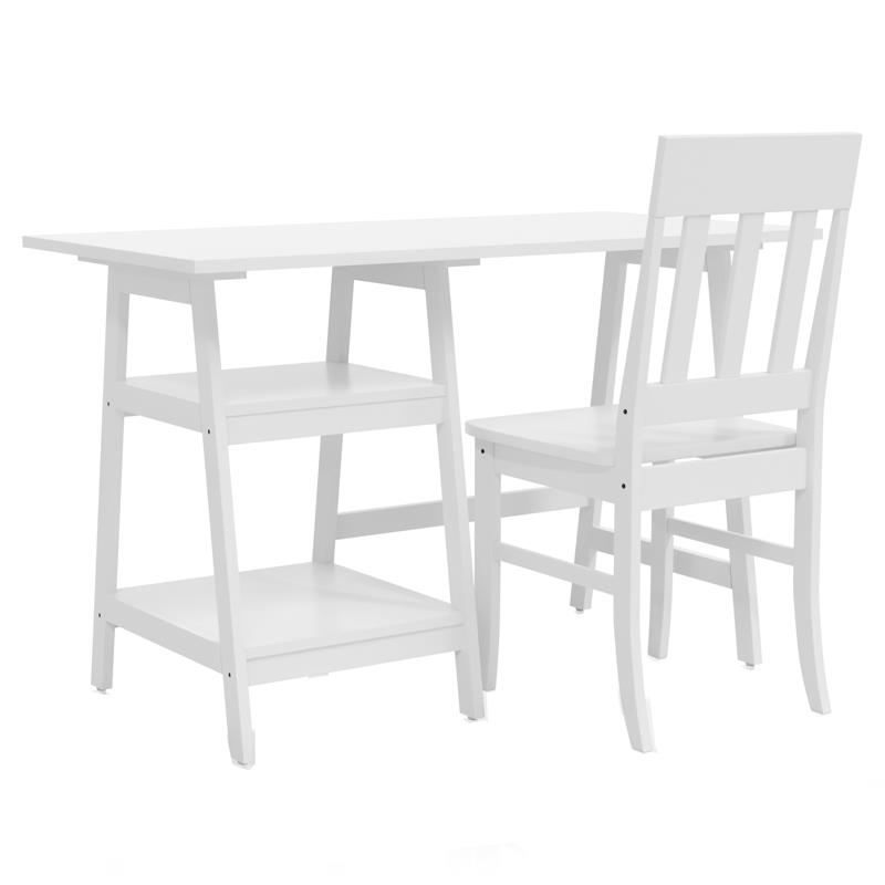 Scranton & Co Wood 2-Piece Writing Desk and Ladder Back Chair Set in White